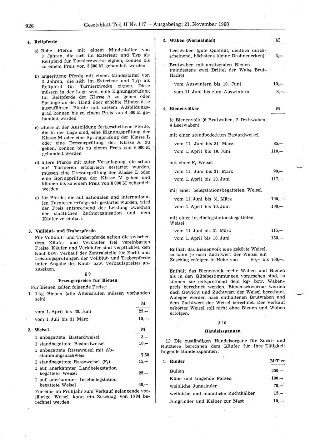 Gesetzblatt (GBl.) der Deutschen Demokratischen Republik (DDR) Teil ⅠⅠ 1968, Seite 926 (GBl. DDR ⅠⅠ 1968, S. 926)
