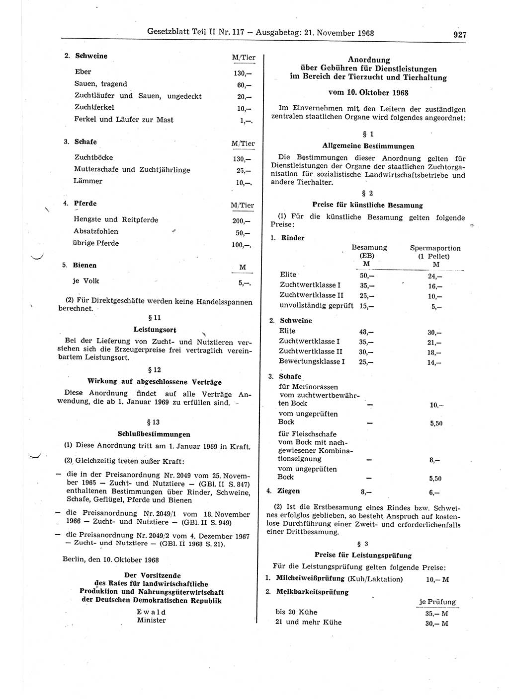 Gesetzblatt (GBl.) der Deutschen Demokratischen Republik (DDR) Teil ⅠⅠ 1968, Seite 927 (GBl. DDR ⅠⅠ 1968, S. 927)