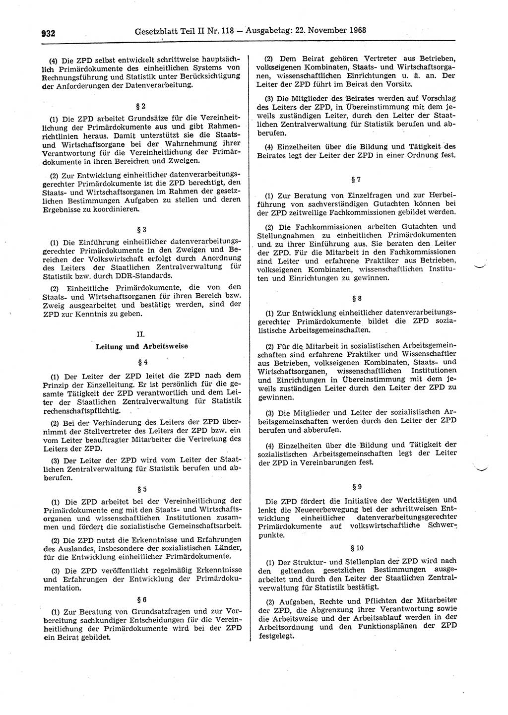 Gesetzblatt (GBl.) der Deutschen Demokratischen Republik (DDR) Teil ⅠⅠ 1968, Seite 932 (GBl. DDR ⅠⅠ 1968, S. 932)