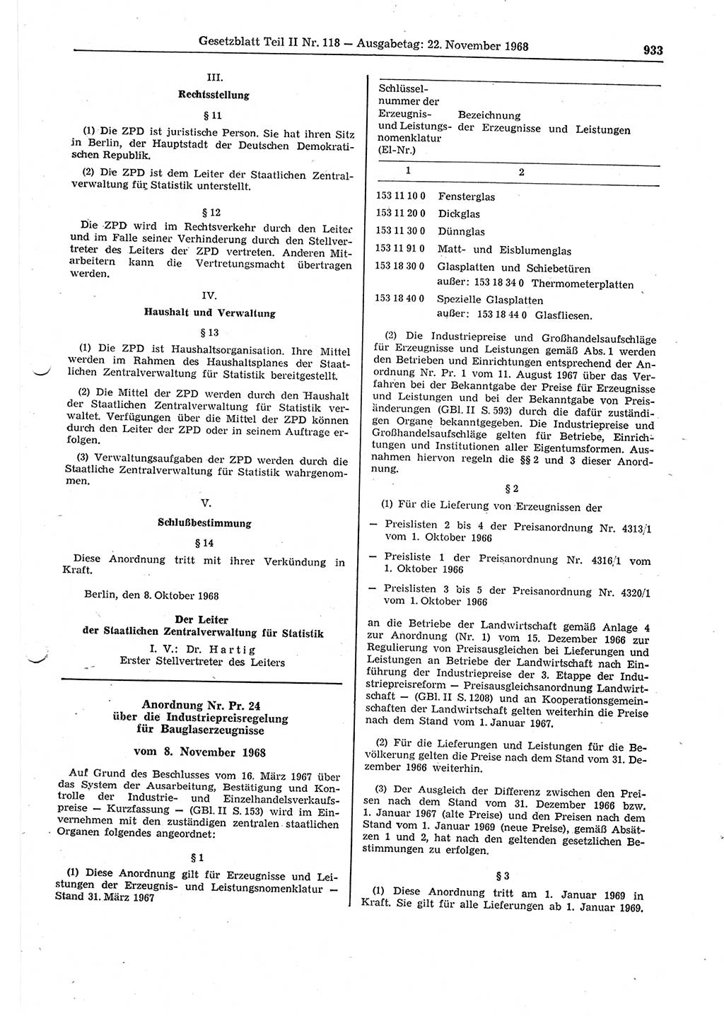 Gesetzblatt (GBl.) der Deutschen Demokratischen Republik (DDR) Teil ⅠⅠ 1968, Seite 933 (GBl. DDR ⅠⅠ 1968, S. 933)