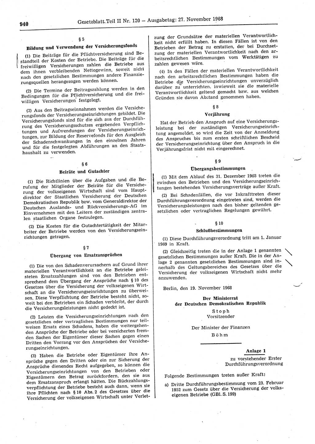 Gesetzblatt (GBl.) der Deutschen Demokratischen Republik (DDR) Teil ⅠⅠ 1968, Seite 940 (GBl. DDR ⅠⅠ 1968, S. 940)