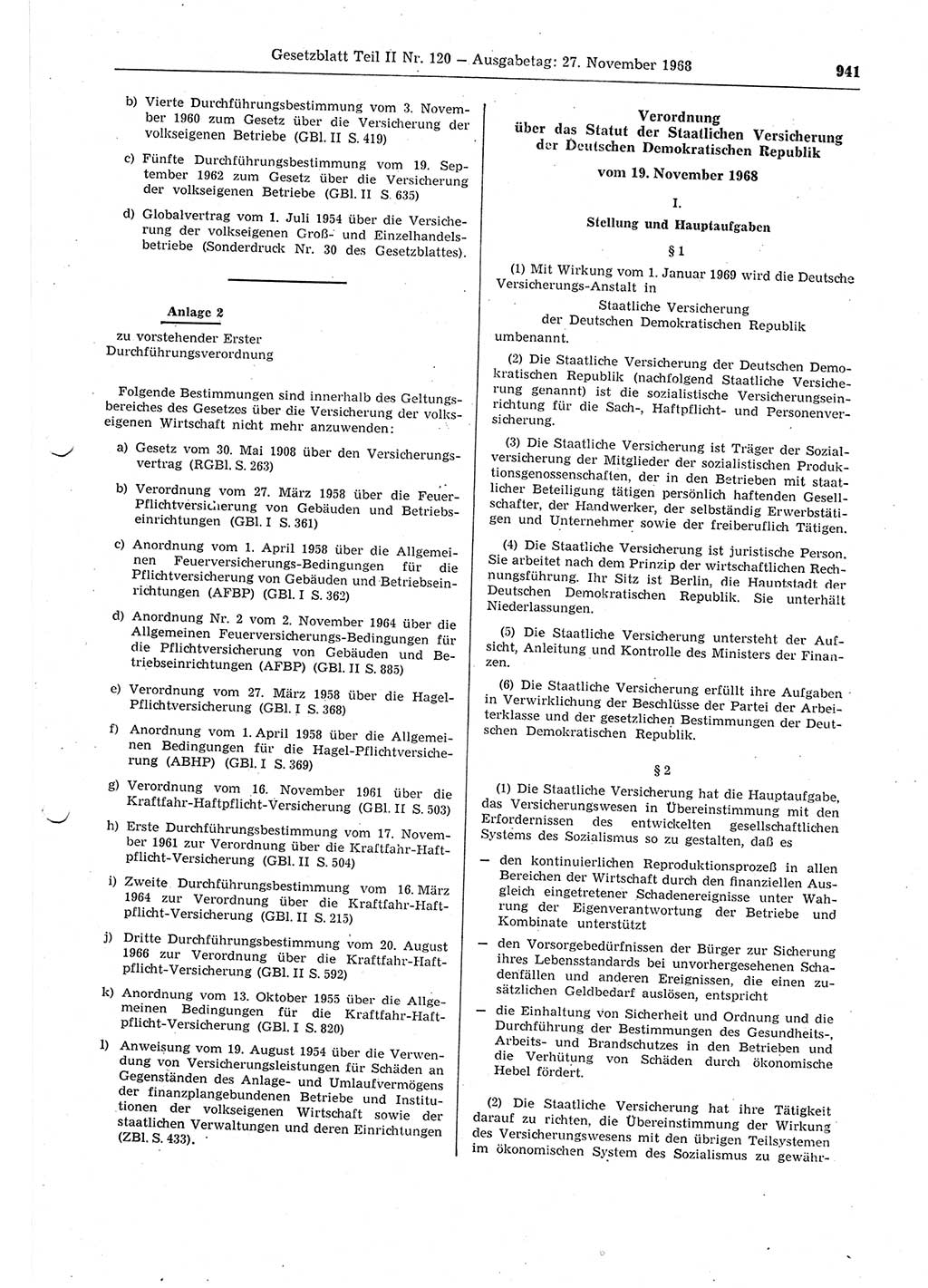 Gesetzblatt (GBl.) der Deutschen Demokratischen Republik (DDR) Teil ⅠⅠ 1968, Seite 941 (GBl. DDR ⅠⅠ 1968, S. 941)