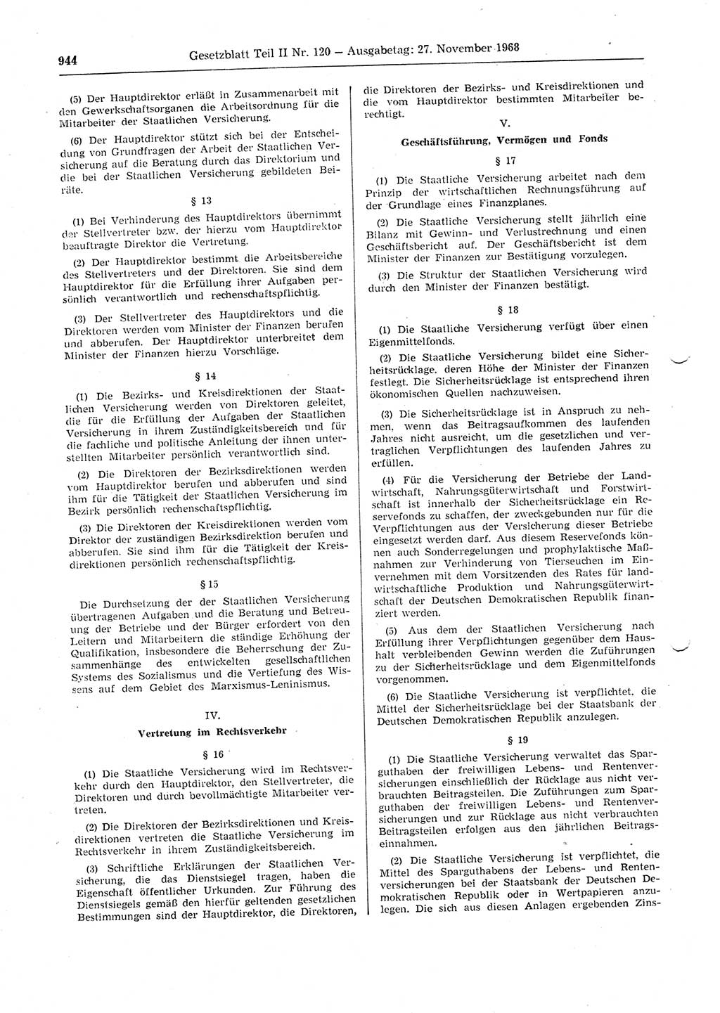 Gesetzblatt (GBl.) der Deutschen Demokratischen Republik (DDR) Teil ⅠⅠ 1968, Seite 944 (GBl. DDR ⅠⅠ 1968, S. 944)