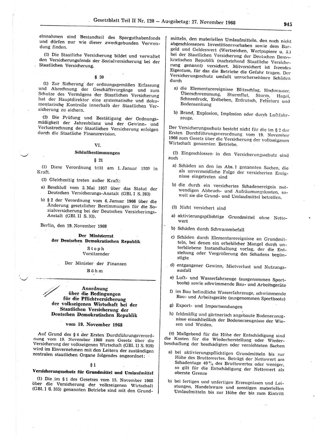 Gesetzblatt (GBl.) der Deutschen Demokratischen Republik (DDR) Teil ⅠⅠ 1968, Seite 945 (GBl. DDR ⅠⅠ 1968, S. 945)