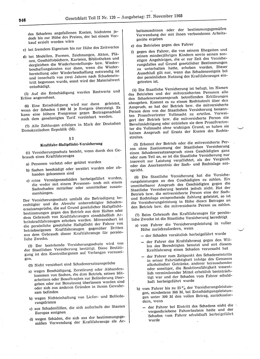 Gesetzblatt (GBl.) der Deutschen Demokratischen Republik (DDR) Teil ⅠⅠ 1968, Seite 946 (GBl. DDR ⅠⅠ 1968, S. 946)