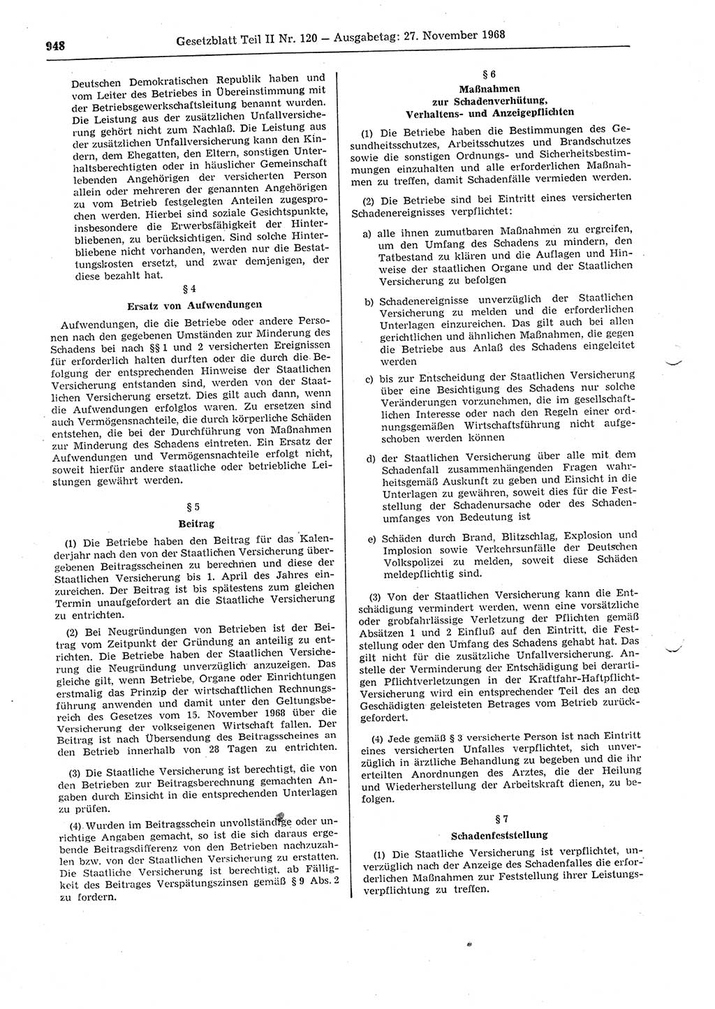 Gesetzblatt (GBl.) der Deutschen Demokratischen Republik (DDR) Teil ⅠⅠ 1968, Seite 948 (GBl. DDR ⅠⅠ 1968, S. 948)