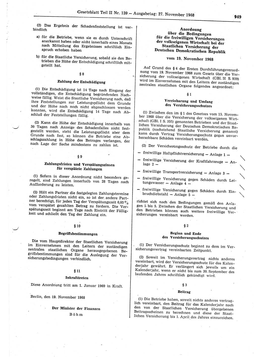 Gesetzblatt (GBl.) der Deutschen Demokratischen Republik (DDR) Teil ⅠⅠ 1968, Seite 949 (GBl. DDR ⅠⅠ 1968, S. 949)