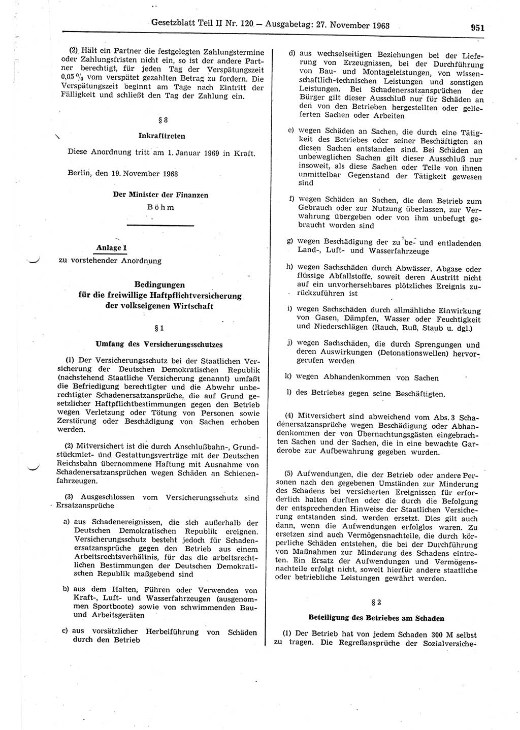 Gesetzblatt (GBl.) der Deutschen Demokratischen Republik (DDR) Teil ⅠⅠ 1968, Seite 951 (GBl. DDR ⅠⅠ 1968, S. 951)