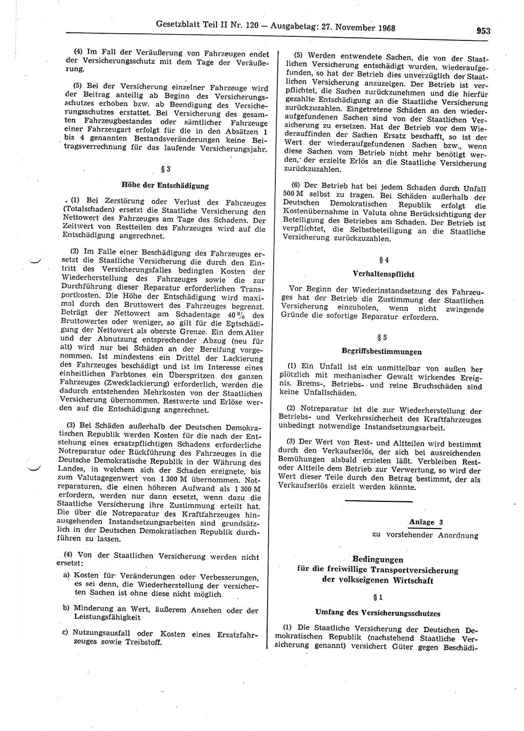 Gesetzblatt (GBl.) der Deutschen Demokratischen Republik (DDR) Teil ⅠⅠ 1968, Seite 953 (GBl. DDR ⅠⅠ 1968, S. 953)