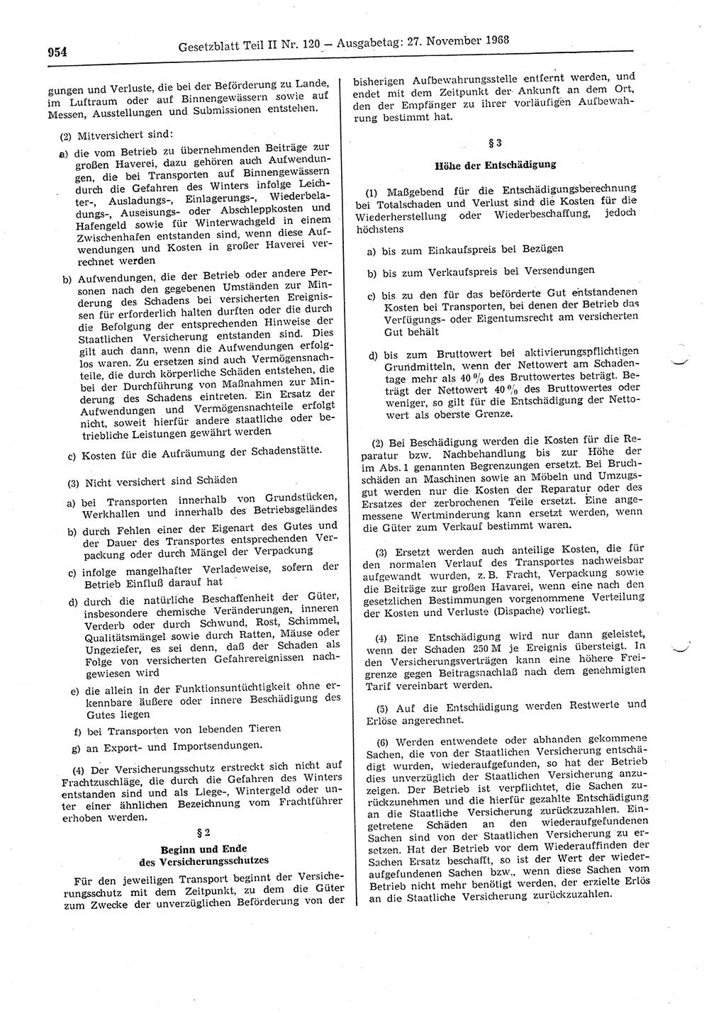Gesetzblatt (GBl.) der Deutschen Demokratischen Republik (DDR) Teil ⅠⅠ 1968, Seite 954 (GBl. DDR ⅠⅠ 1968, S. 954)