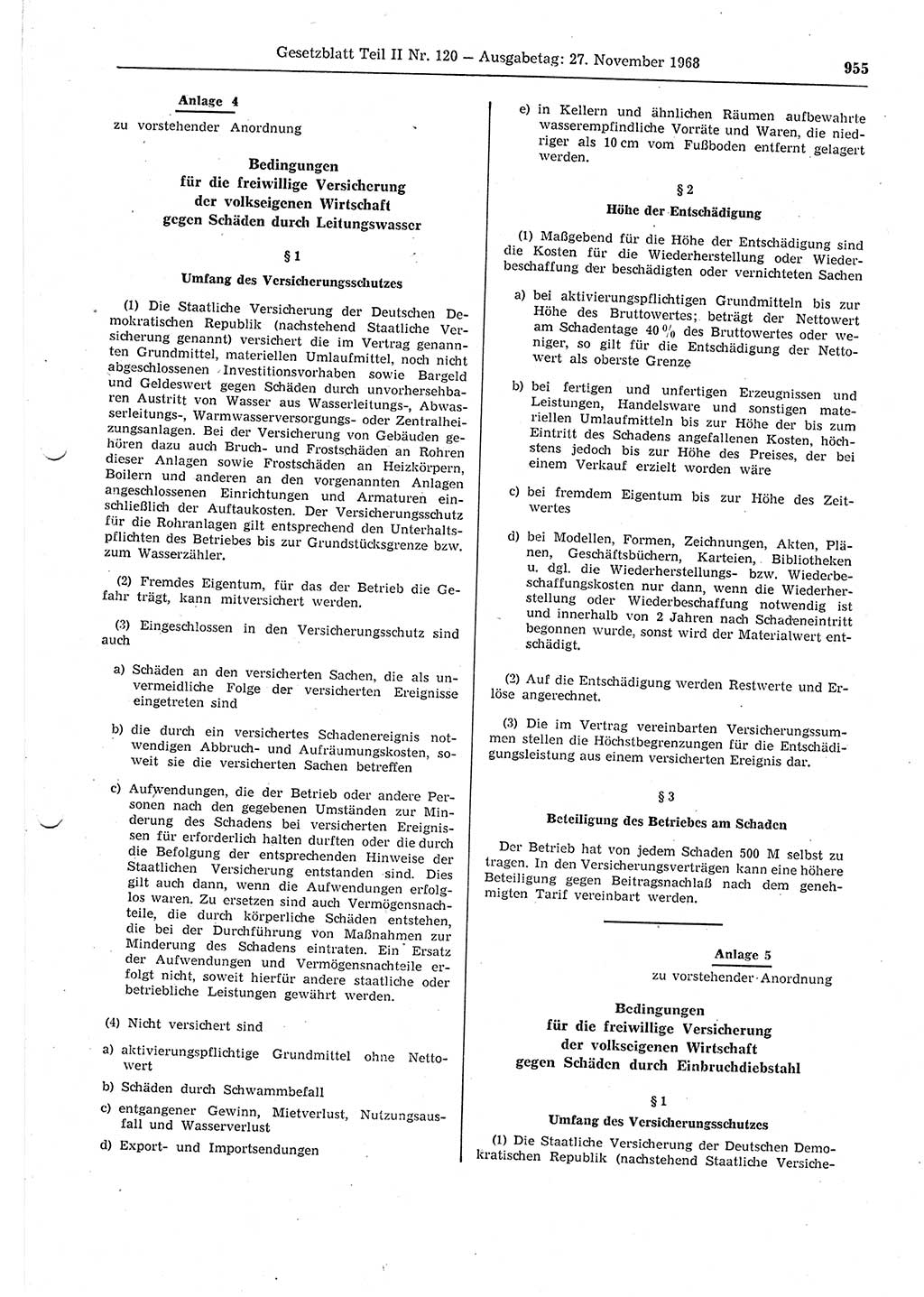 Gesetzblatt (GBl.) der Deutschen Demokratischen Republik (DDR) Teil ⅠⅠ 1968, Seite 955 (GBl. DDR ⅠⅠ 1968, S. 955)