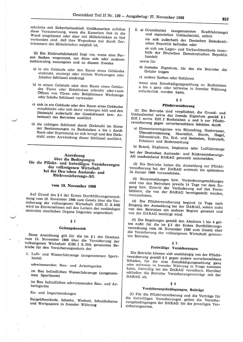Gesetzblatt (GBl.) der Deutschen Demokratischen Republik (DDR) Teil ⅠⅠ 1968, Seite 957 (GBl. DDR ⅠⅠ 1968, S. 957)