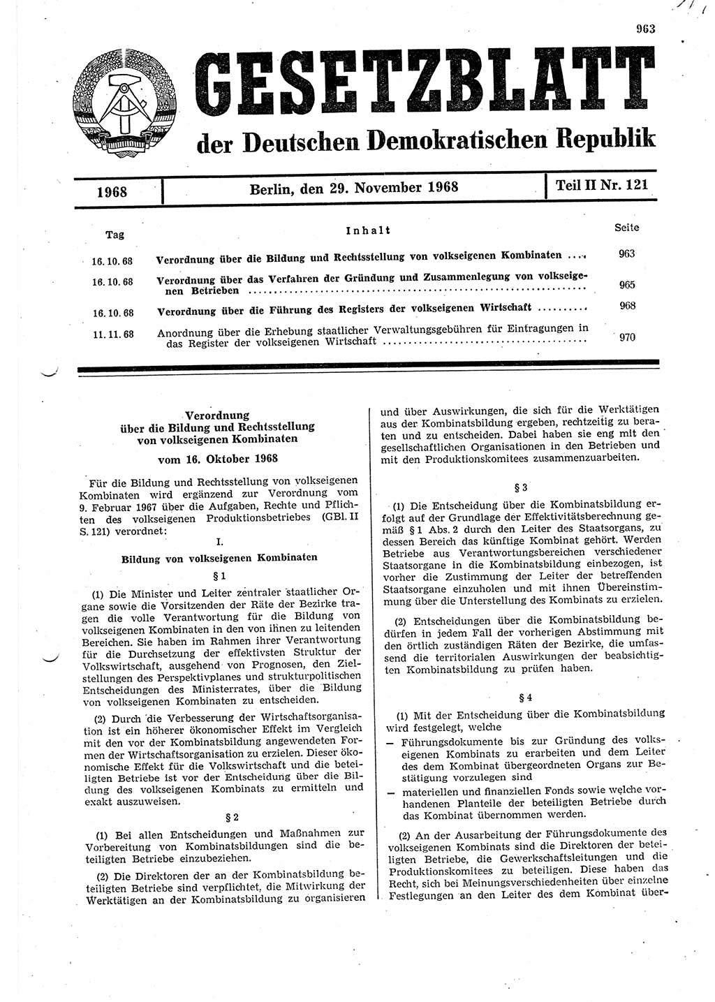 Gesetzblatt (GBl.) der Deutschen Demokratischen Republik (DDR) Teil ⅠⅠ 1968, Seite 963 (GBl. DDR ⅠⅠ 1968, S. 963)