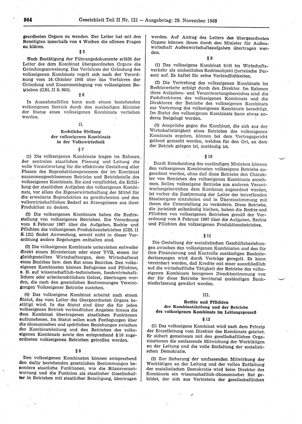 Gesetzblatt (GBl.) der Deutschen Demokratischen Republik (DDR) Teil ⅠⅠ 1968, Seite 964 (GBl. DDR ⅠⅠ 1968, S. 964)
