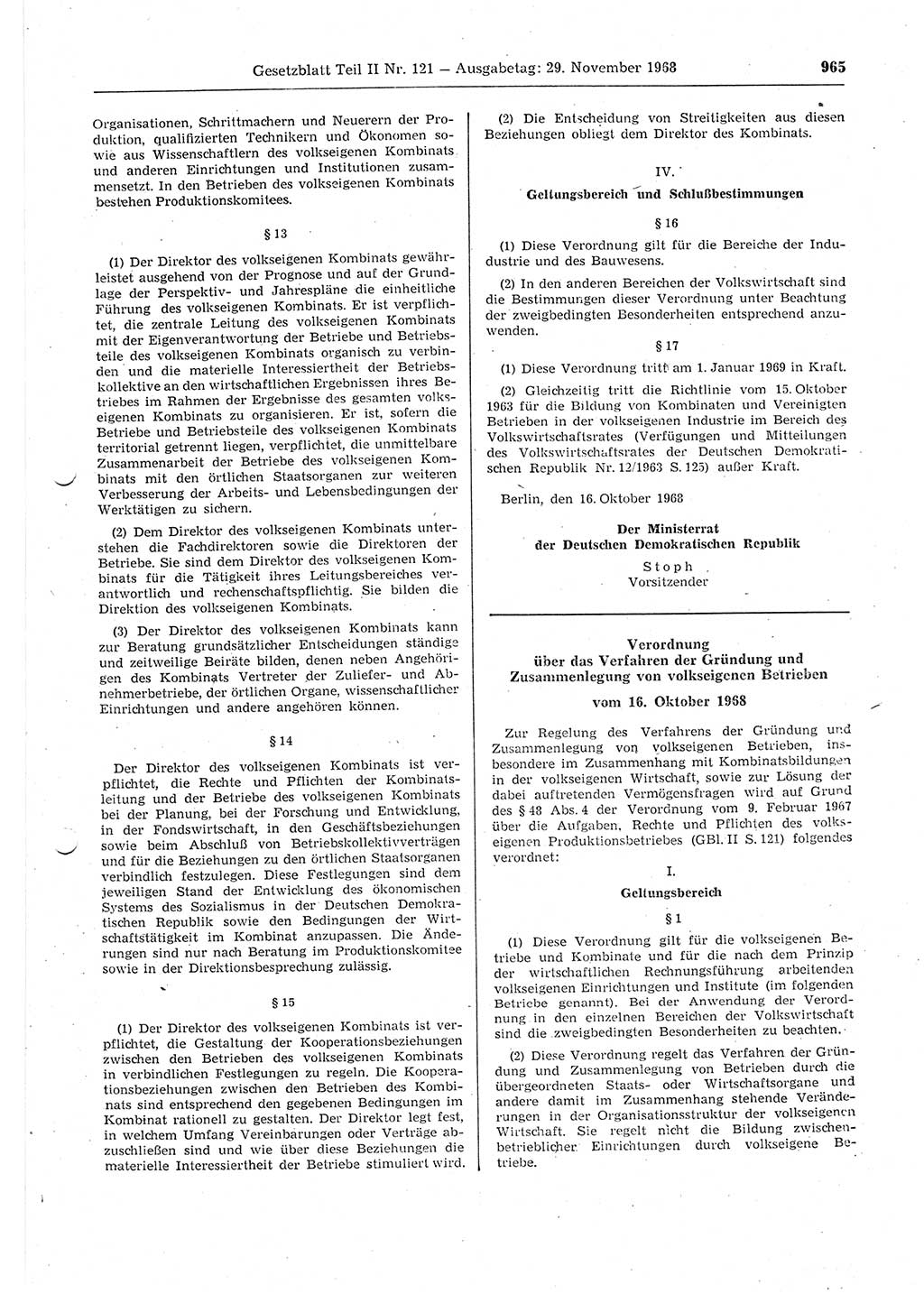 Gesetzblatt (GBl.) der Deutschen Demokratischen Republik (DDR) Teil ⅠⅠ 1968, Seite 965 (GBl. DDR ⅠⅠ 1968, S. 965)