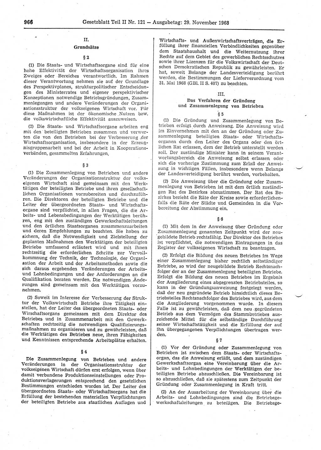 Gesetzblatt (GBl.) der Deutschen Demokratischen Republik (DDR) Teil ⅠⅠ 1968, Seite 966 (GBl. DDR ⅠⅠ 1968, S. 966)
