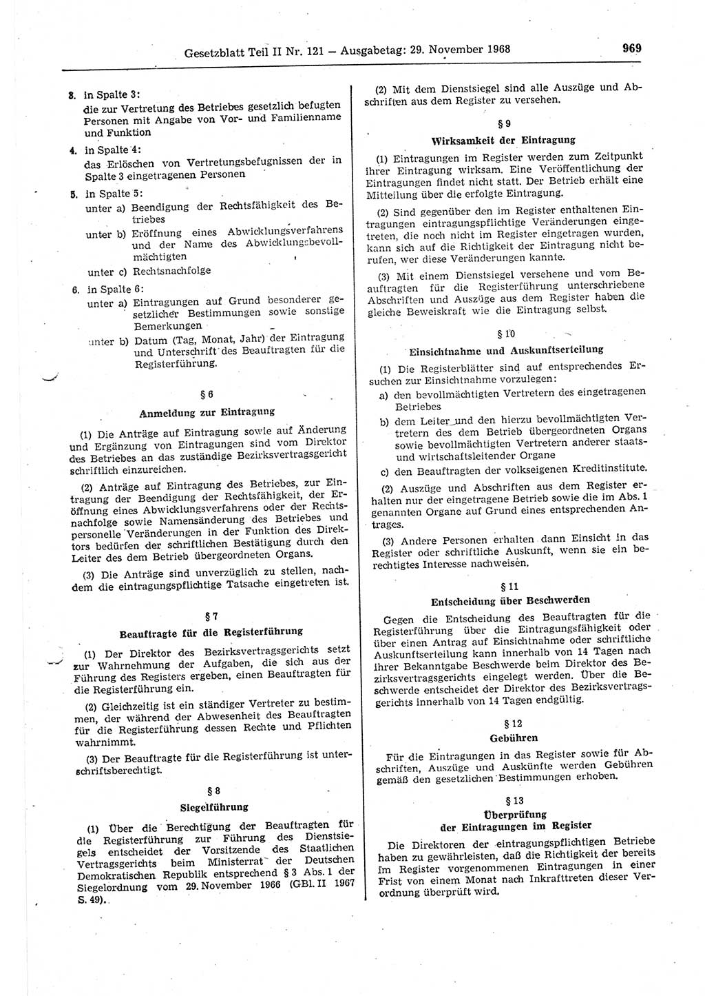 Gesetzblatt (GBl.) der Deutschen Demokratischen Republik (DDR) Teil ⅠⅠ 1968, Seite 969 (GBl. DDR ⅠⅠ 1968, S. 969)