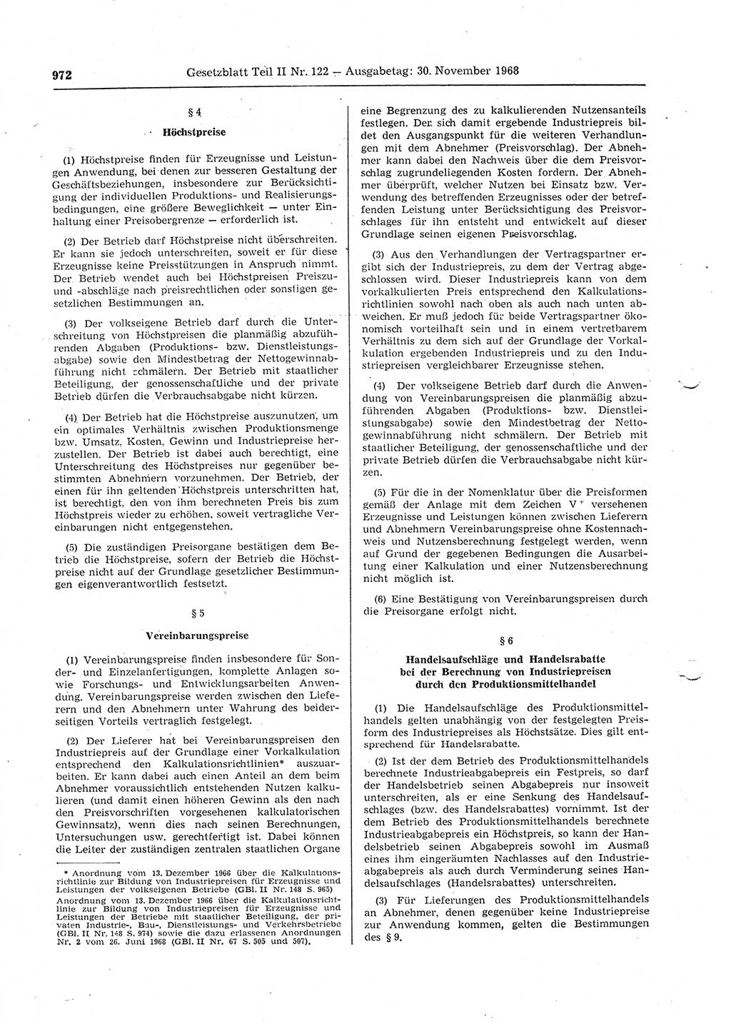 Gesetzblatt (GBl.) der Deutschen Demokratischen Republik (DDR) Teil ⅠⅠ 1968, Seite 972 (GBl. DDR ⅠⅠ 1968, S. 972)