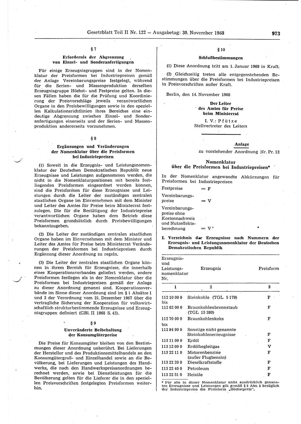 Gesetzblatt (GBl.) der Deutschen Demokratischen Republik (DDR) Teil ⅠⅠ 1968, Seite 973 (GBl. DDR ⅠⅠ 1968, S. 973)