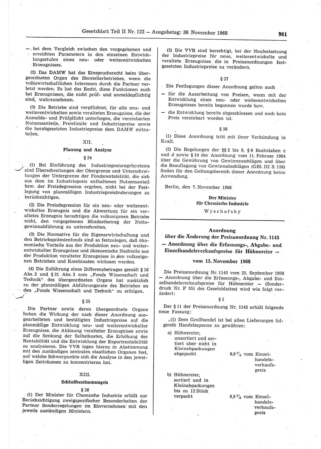 Gesetzblatt (GBl.) der Deutschen Demokratischen Republik (DDR) Teil ⅠⅠ 1968, Seite 981 (GBl. DDR ⅠⅠ 1968, S. 981)