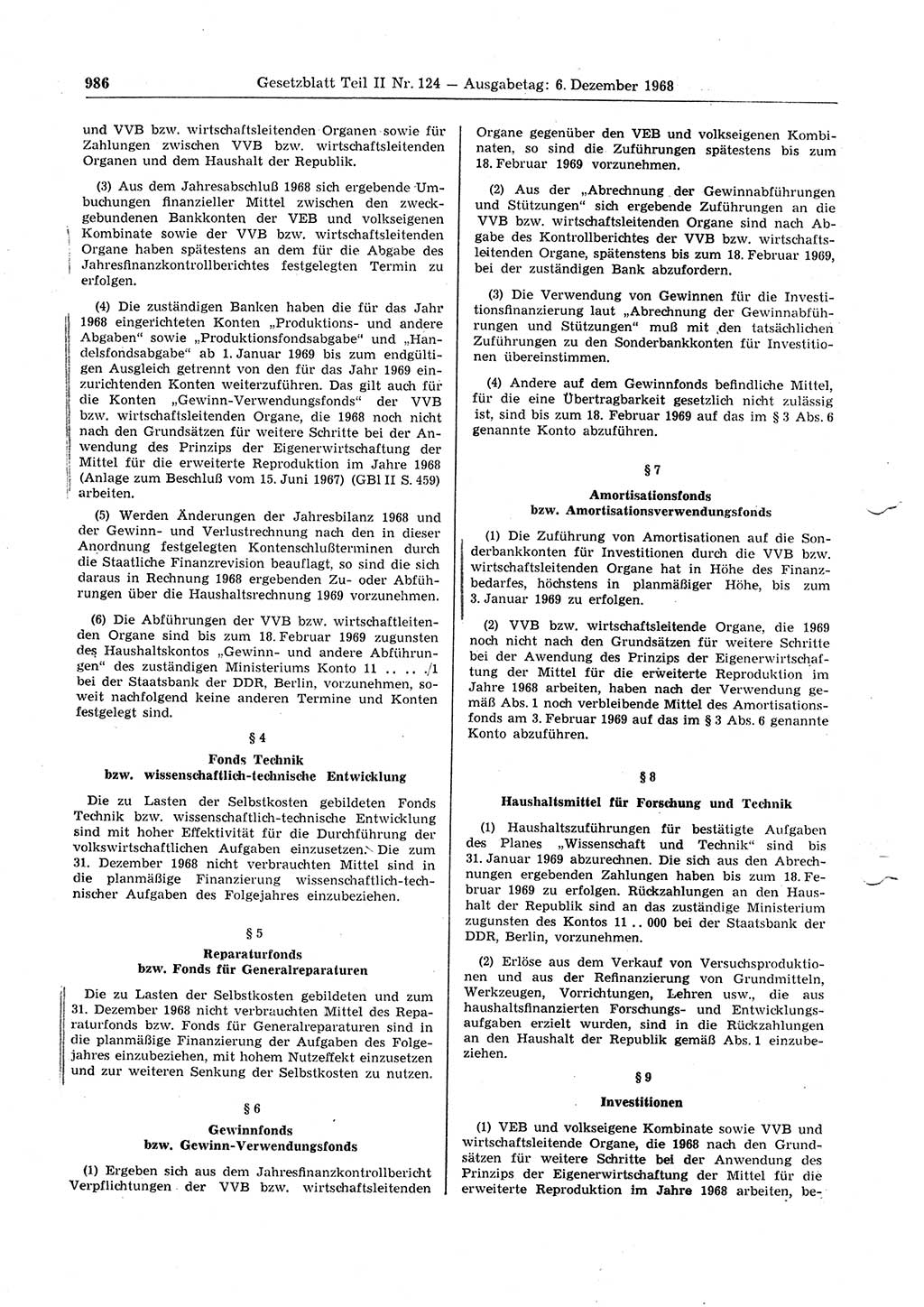 Gesetzblatt (GBl.) der Deutschen Demokratischen Republik (DDR) Teil ⅠⅠ 1968, Seite 986 (GBl. DDR ⅠⅠ 1968, S. 986)