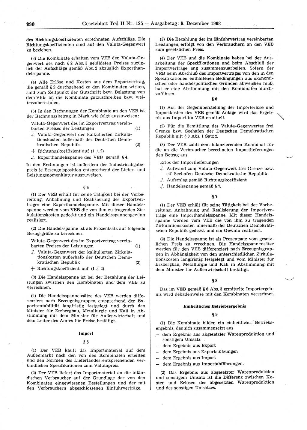 Gesetzblatt (GBl.) der Deutschen Demokratischen Republik (DDR) Teil ⅠⅠ 1968, Seite 990 (GBl. DDR ⅠⅠ 1968, S. 990)