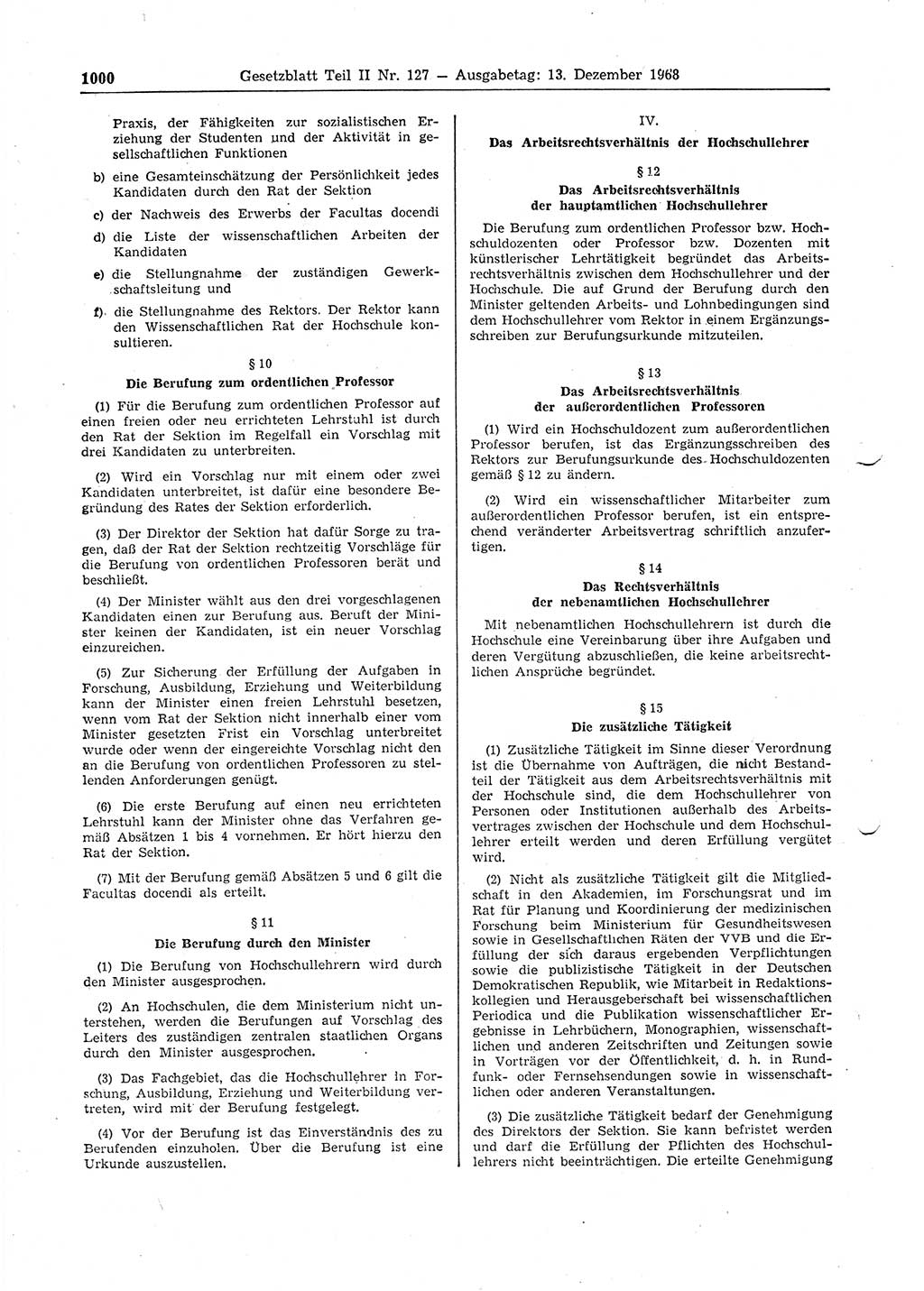Gesetzblatt (GBl.) der Deutschen Demokratischen Republik (DDR) Teil ⅠⅠ 1968, Seite 1000 (GBl. DDR ⅠⅠ 1968, S. 1000)