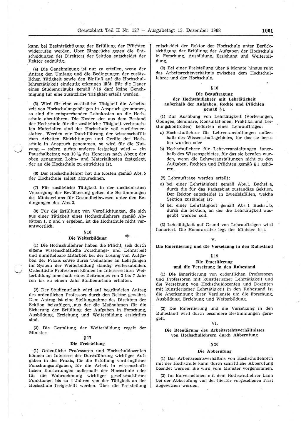 Gesetzblatt (GBl.) der Deutschen Demokratischen Republik (DDR) Teil ⅠⅠ 1968, Seite 1001 (GBl. DDR ⅠⅠ 1968, S. 1001)