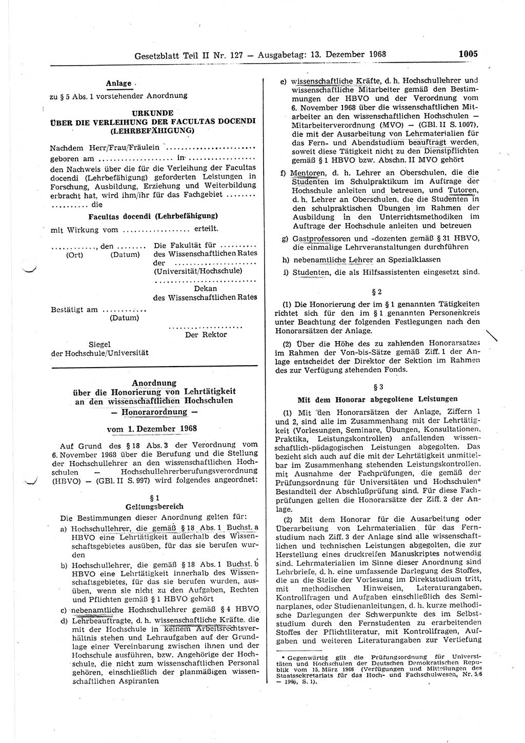 Gesetzblatt (GBl.) der Deutschen Demokratischen Republik (DDR) Teil ⅠⅠ 1968, Seite 1005 (GBl. DDR ⅠⅠ 1968, S. 1005)