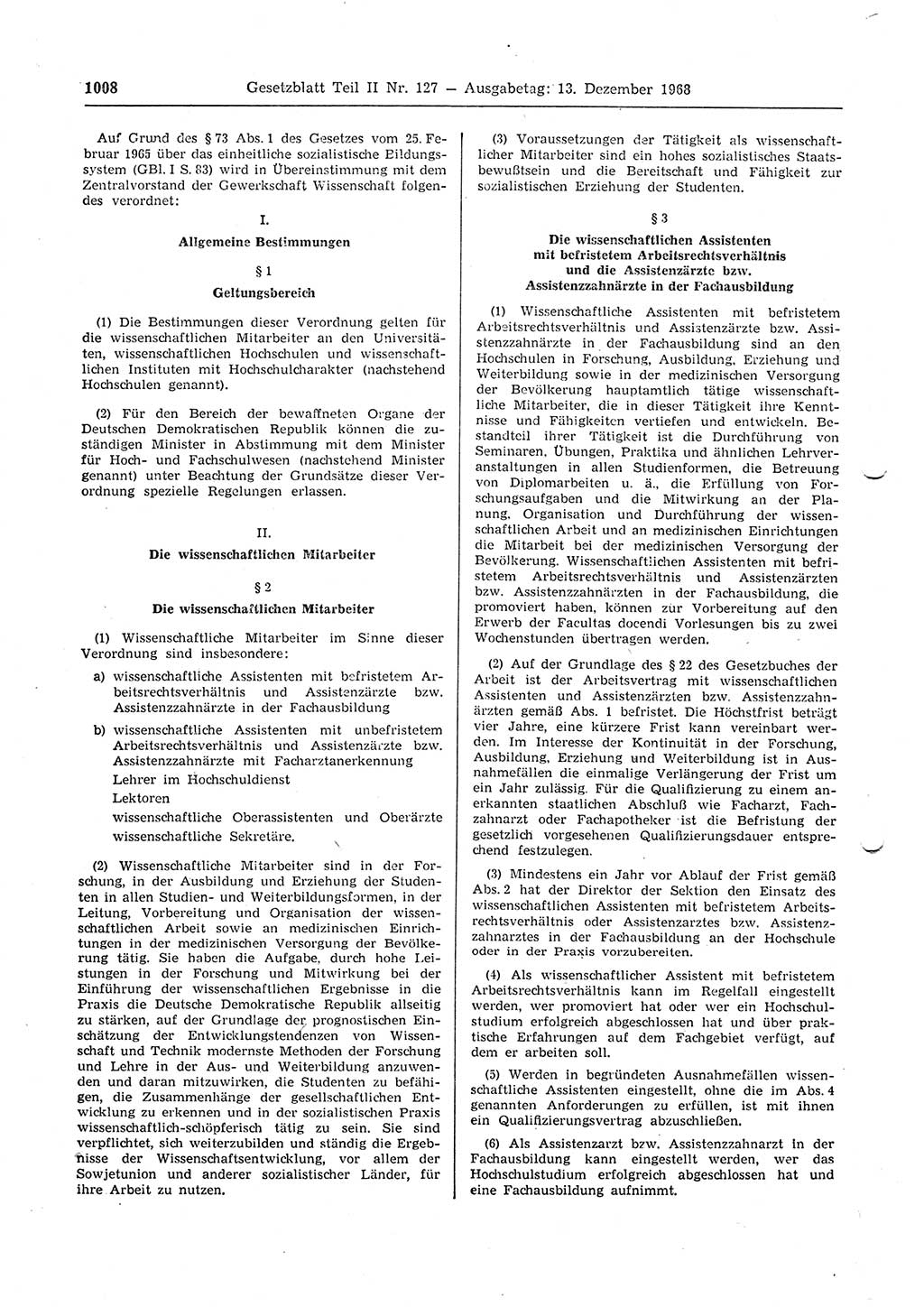 Gesetzblatt (GBl.) der Deutschen Demokratischen Republik (DDR) Teil ⅠⅠ 1968, Seite 1008 (GBl. DDR ⅠⅠ 1968, S. 1008)