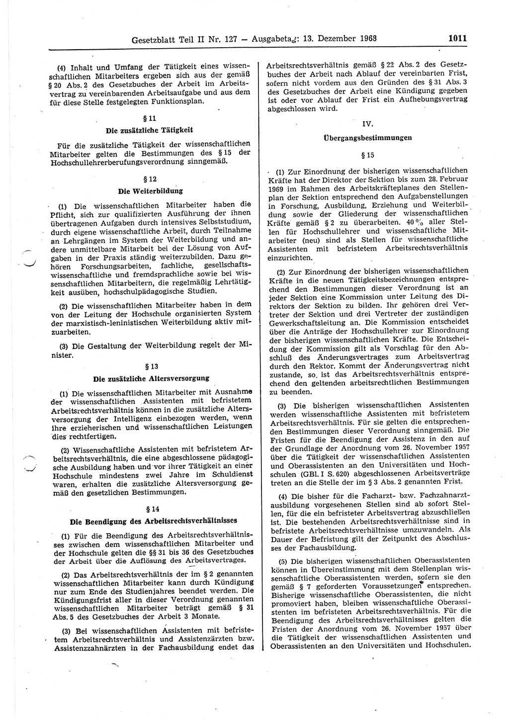 Gesetzblatt (GBl.) der Deutschen Demokratischen Republik (DDR) Teil ⅠⅠ 1968, Seite 1011 (GBl. DDR ⅠⅠ 1968, S. 1011)