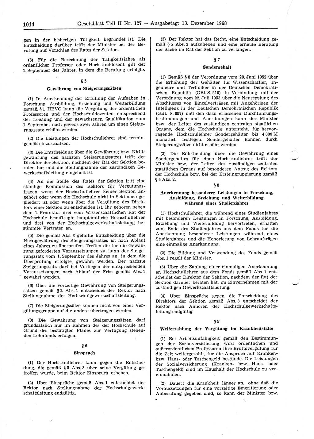 Gesetzblatt (GBl.) der Deutschen Demokratischen Republik (DDR) Teil ⅠⅠ 1968, Seite 1014 (GBl. DDR ⅠⅠ 1968, S. 1014)