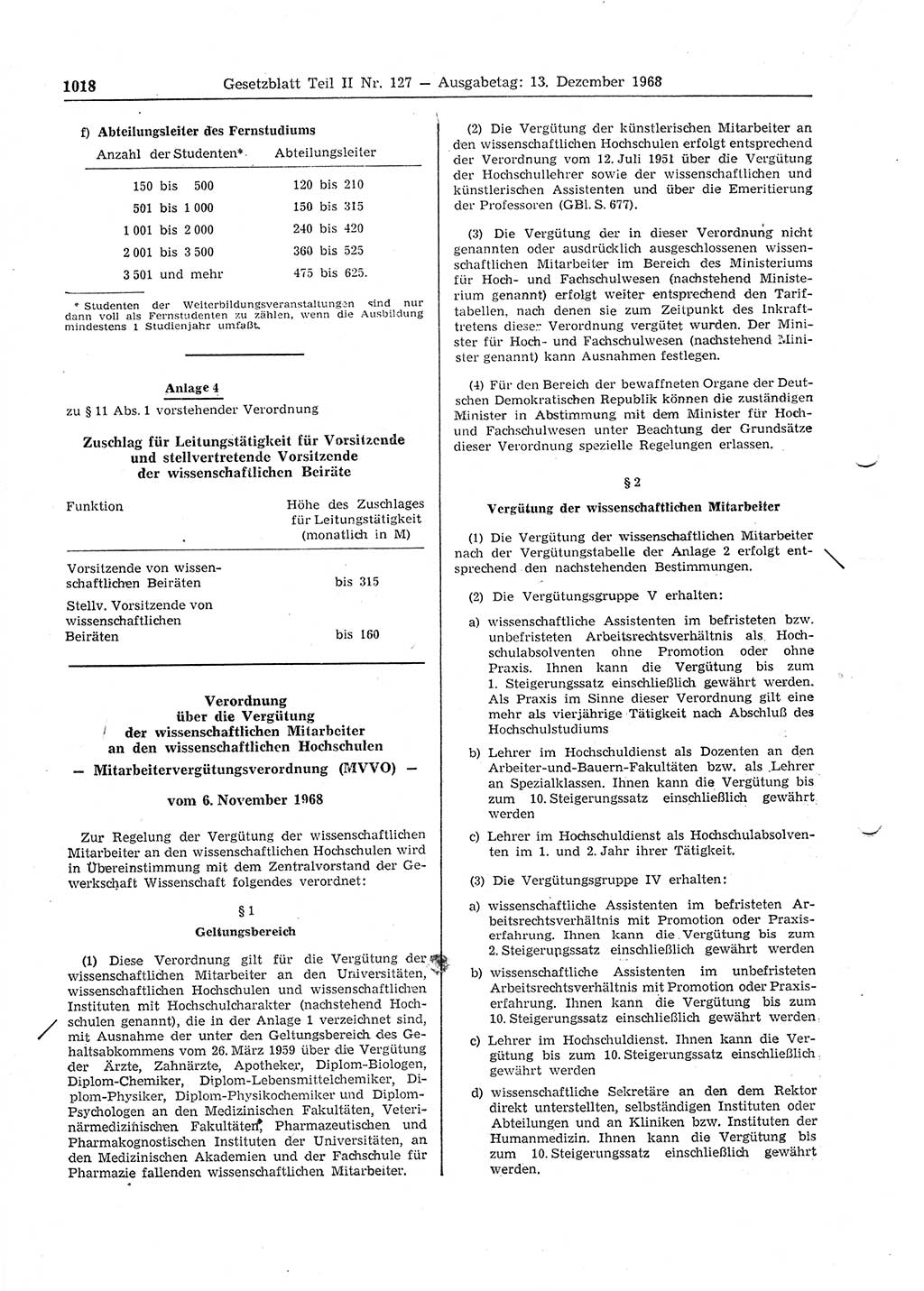 Gesetzblatt (GBl.) der Deutschen Demokratischen Republik (DDR) Teil ⅠⅠ 1968, Seite 1018 (GBl. DDR ⅠⅠ 1968, S. 1018)
