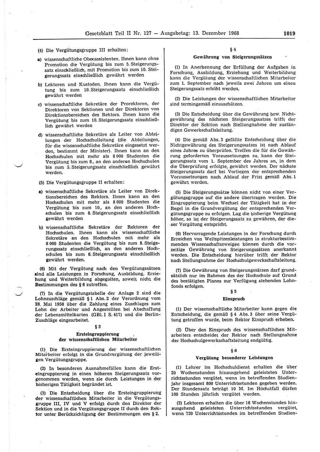Gesetzblatt (GBl.) der Deutschen Demokratischen Republik (DDR) Teil ⅠⅠ 1968, Seite 1019 (GBl. DDR ⅠⅠ 1968, S. 1019)