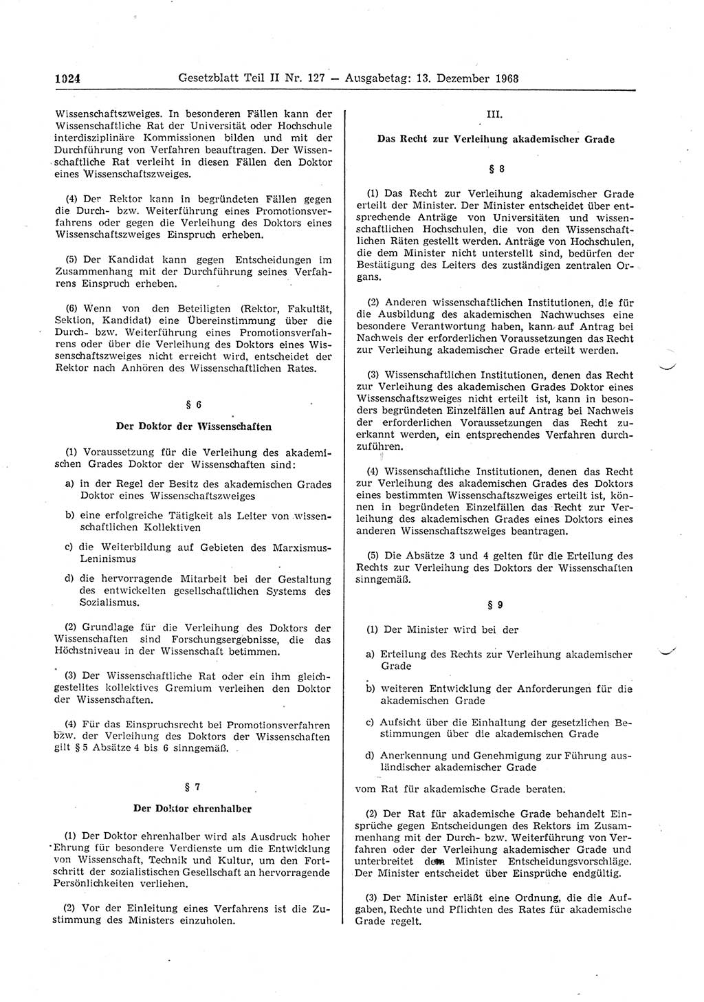 Gesetzblatt (GBl.) der Deutschen Demokratischen Republik (DDR) Teil ⅠⅠ 1968, Seite 1024 (GBl. DDR ⅠⅠ 1968, S. 1024)