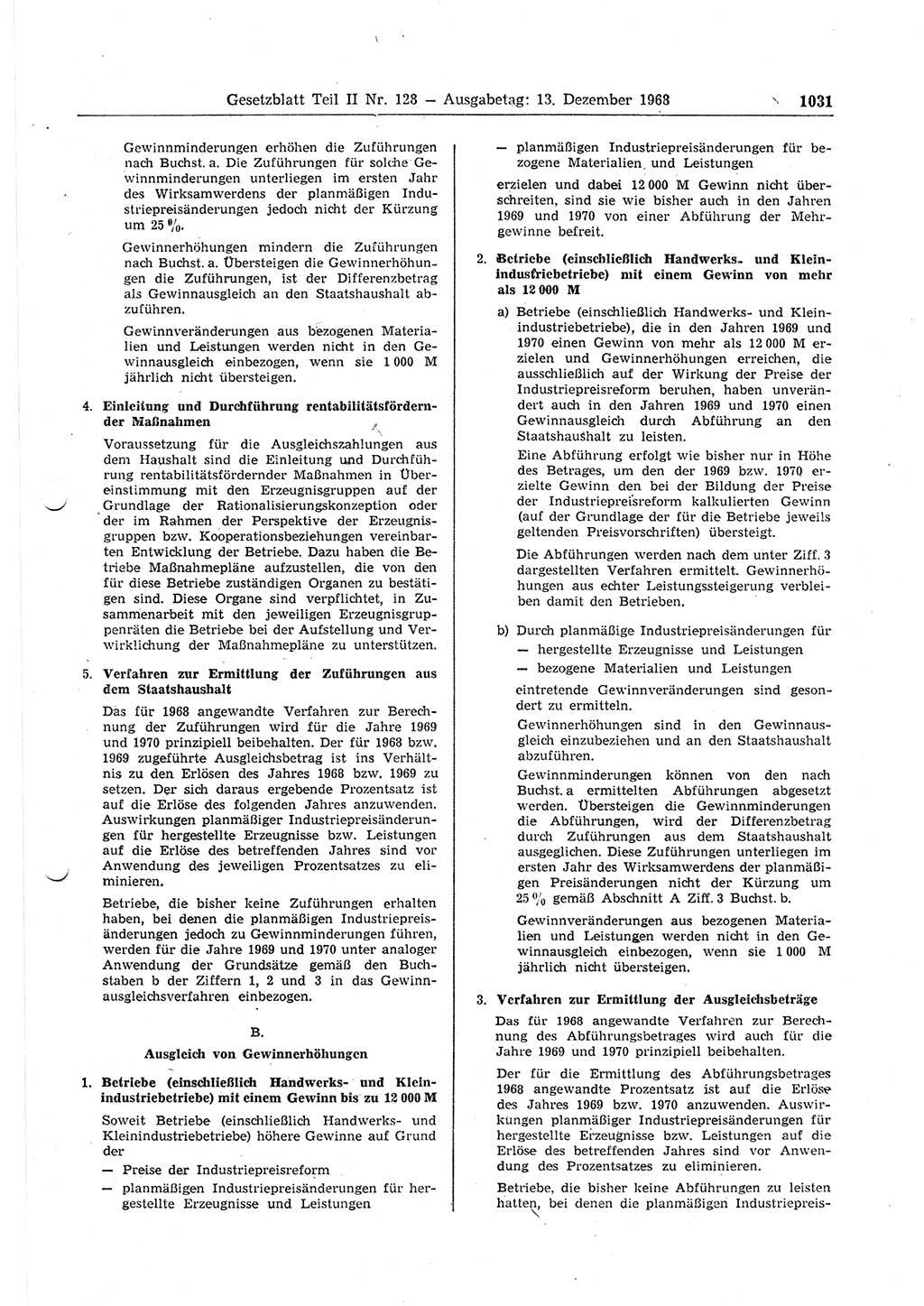 Gesetzblatt (GBl.) der Deutschen Demokratischen Republik (DDR) Teil ⅠⅠ 1968, Seite 1031 (GBl. DDR ⅠⅠ 1968, S. 1031)