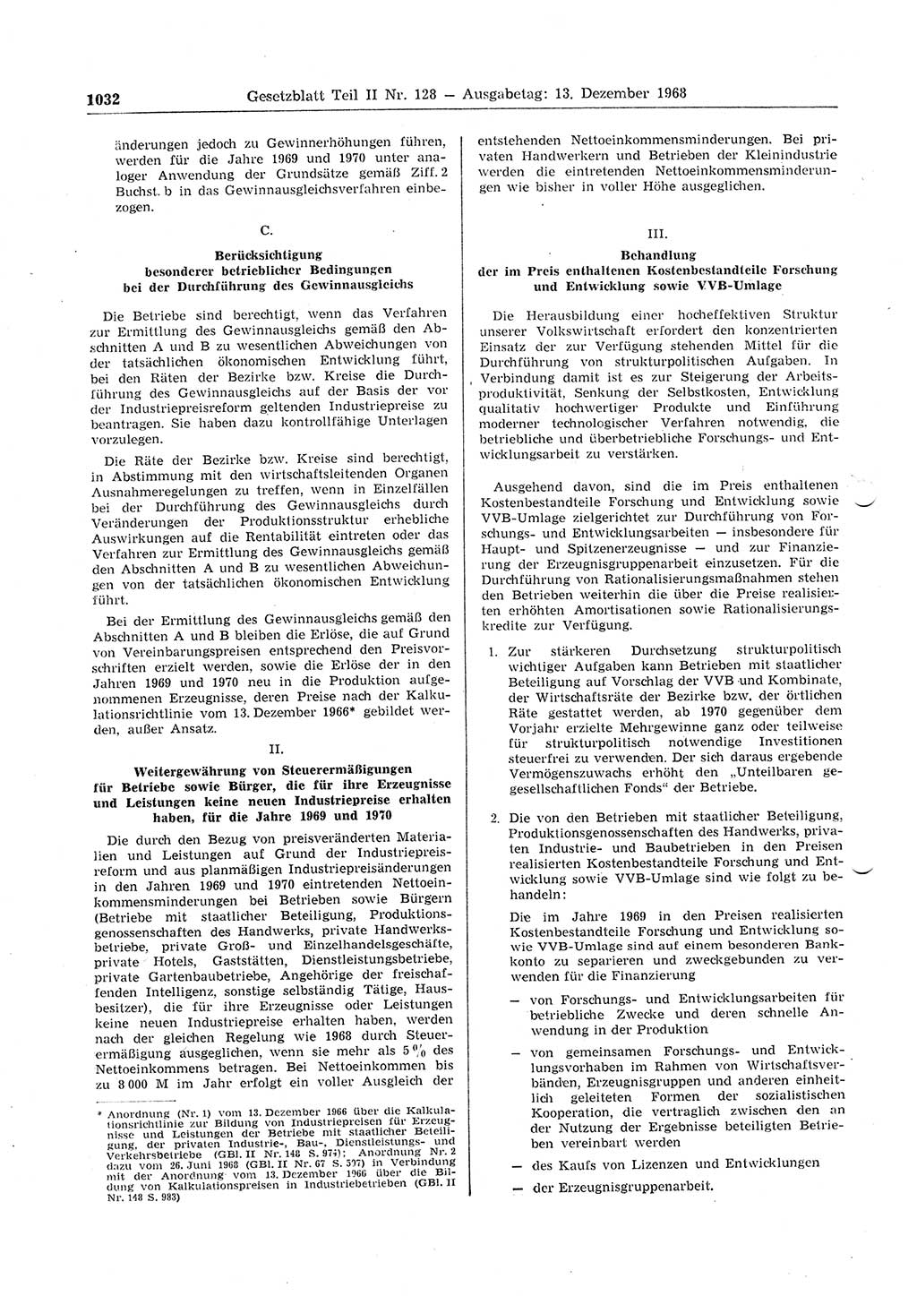 Gesetzblatt (GBl.) der Deutschen Demokratischen Republik (DDR) Teil ⅠⅠ 1968, Seite 1032 (GBl. DDR ⅠⅠ 1968, S. 1032)