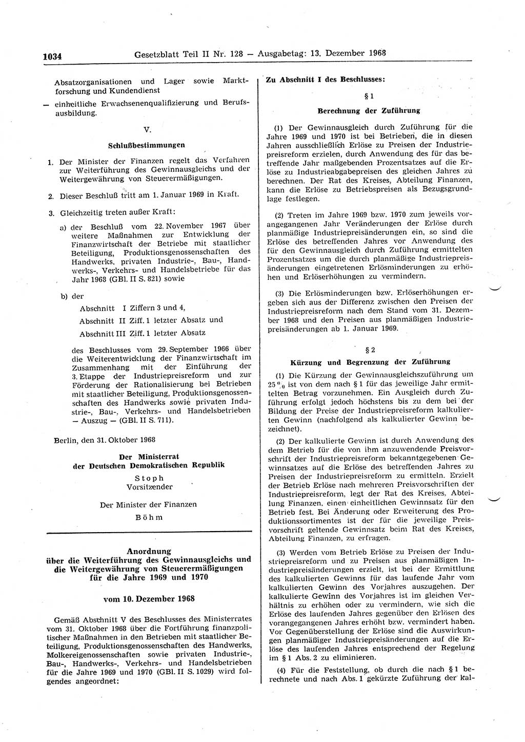 Gesetzblatt (GBl.) der Deutschen Demokratischen Republik (DDR) Teil ⅠⅠ 1968, Seite 1034 (GBl. DDR ⅠⅠ 1968, S. 1034)