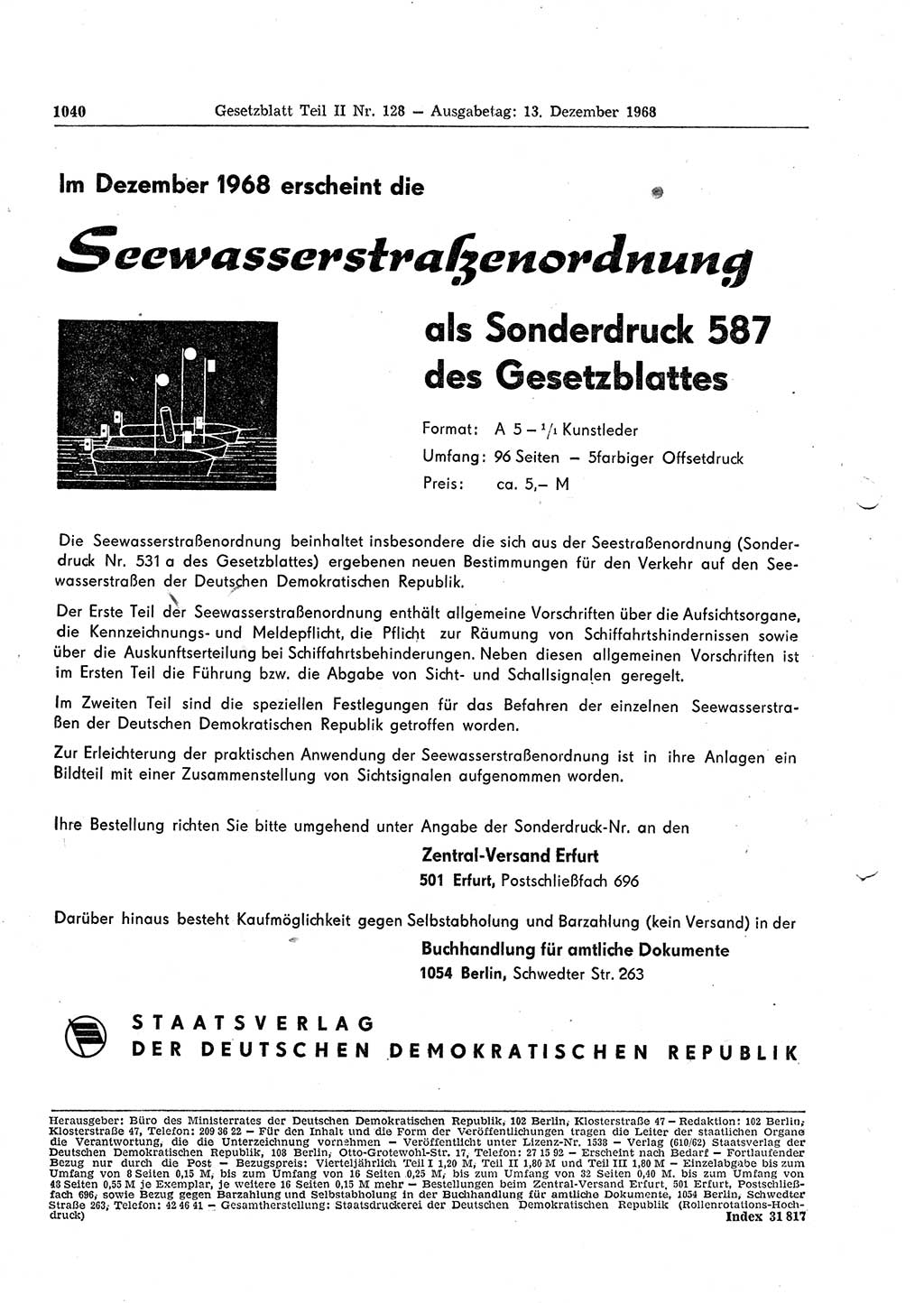 Gesetzblatt (GBl.) der Deutschen Demokratischen Republik (DDR) Teil ⅠⅠ 1968, Seite 1040 (GBl. DDR ⅠⅠ 1968, S. 1040)