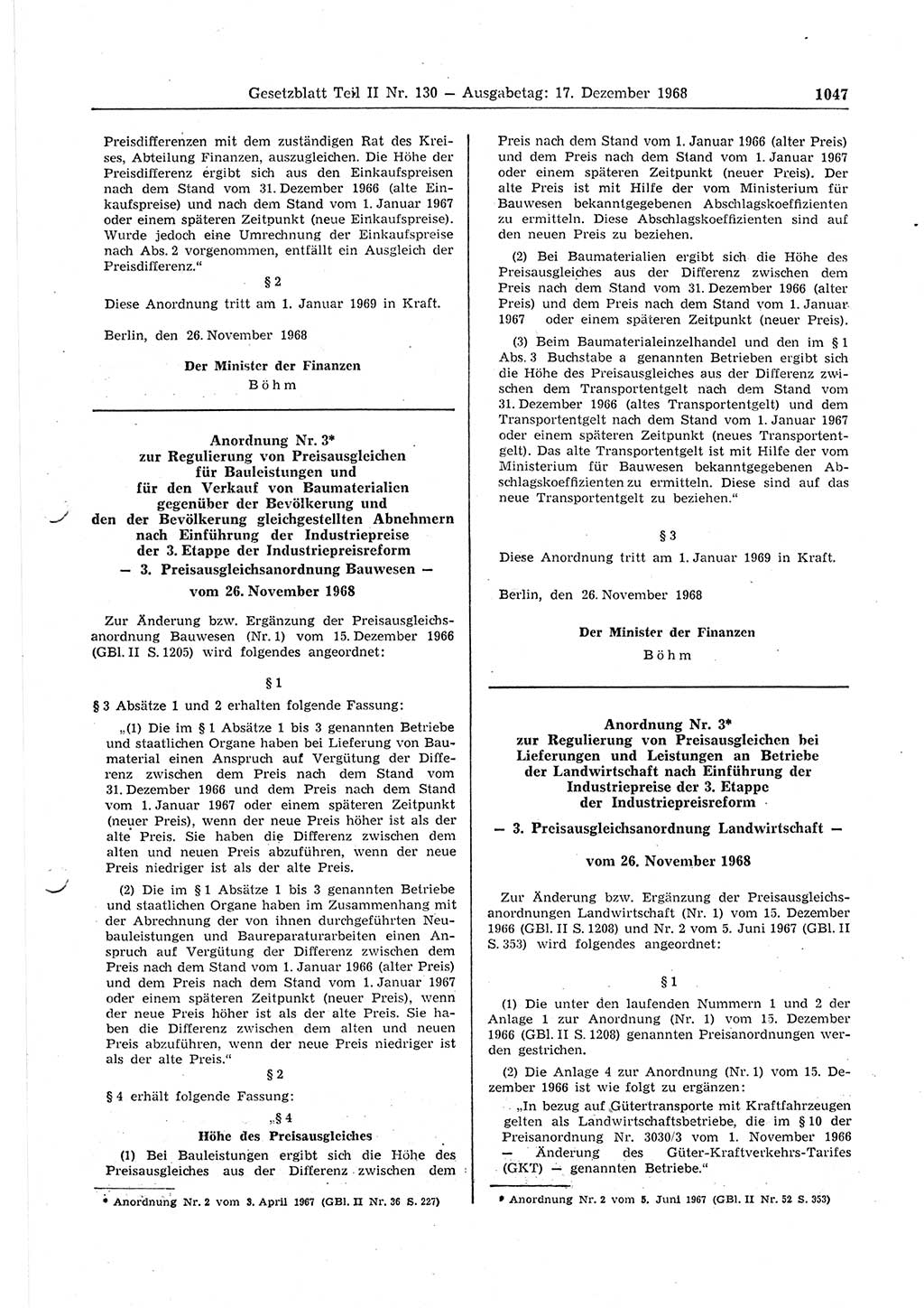 Gesetzblatt (GBl.) der Deutschen Demokratischen Republik (DDR) Teil ⅠⅠ 1968, Seite 1047 (GBl. DDR ⅠⅠ 1968, S. 1047)