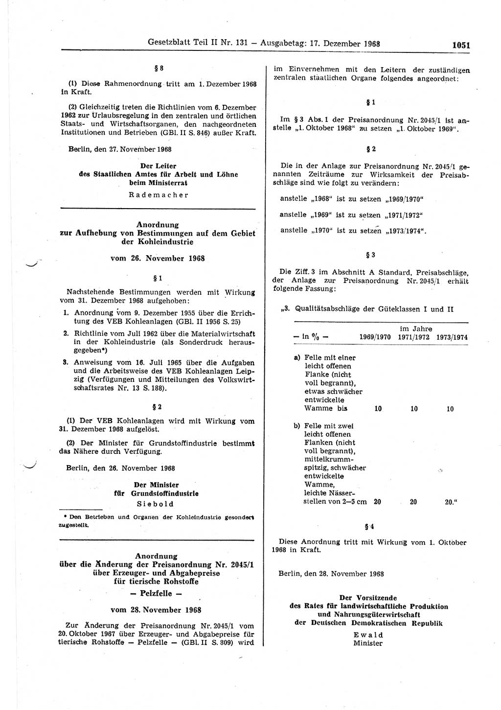 Gesetzblatt (GBl.) der Deutschen Demokratischen Republik (DDR) Teil ⅠⅠ 1968, Seite 1051 (GBl. DDR ⅠⅠ 1968, S. 1051)