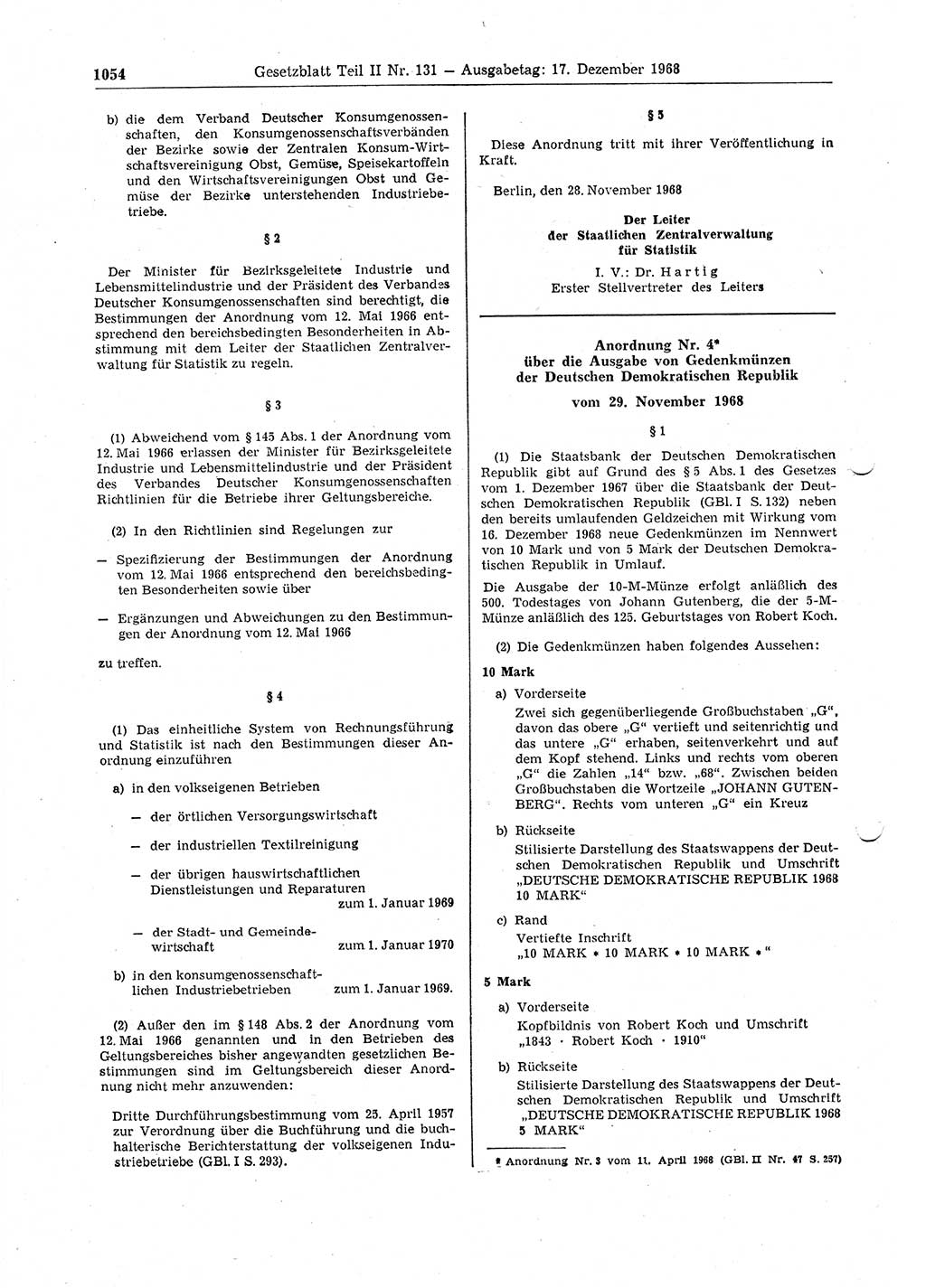 Gesetzblatt (GBl.) der Deutschen Demokratischen Republik (DDR) Teil ⅠⅠ 1968, Seite 1054 (GBl. DDR ⅠⅠ 1968, S. 1054)