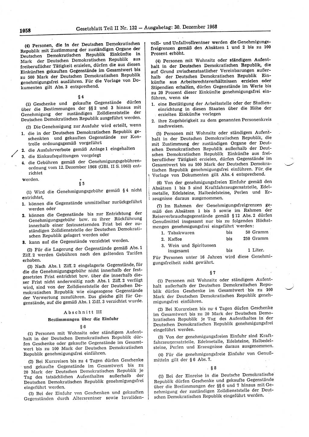 Gesetzblatt (GBl.) der Deutschen Demokratischen Republik (DDR) Teil ⅠⅠ 1968, Seite 1058 (GBl. DDR ⅠⅠ 1968, S. 1058)