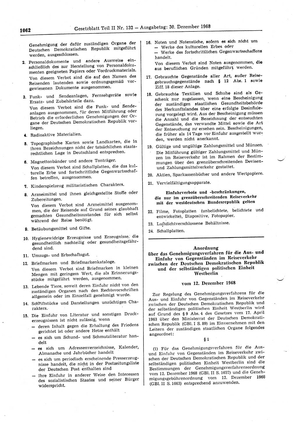 Gesetzblatt (GBl.) der Deutschen Demokratischen Republik (DDR) Teil ⅠⅠ 1968, Seite 1062 (GBl. DDR ⅠⅠ 1968, S. 1062)