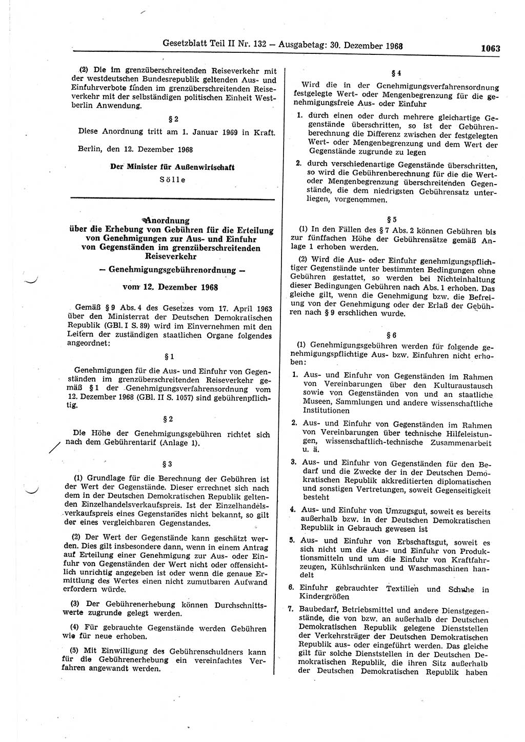 Gesetzblatt (GBl.) der Deutschen Demokratischen Republik (DDR) Teil ⅠⅠ 1968, Seite 1063 (GBl. DDR ⅠⅠ 1968, S. 1063)