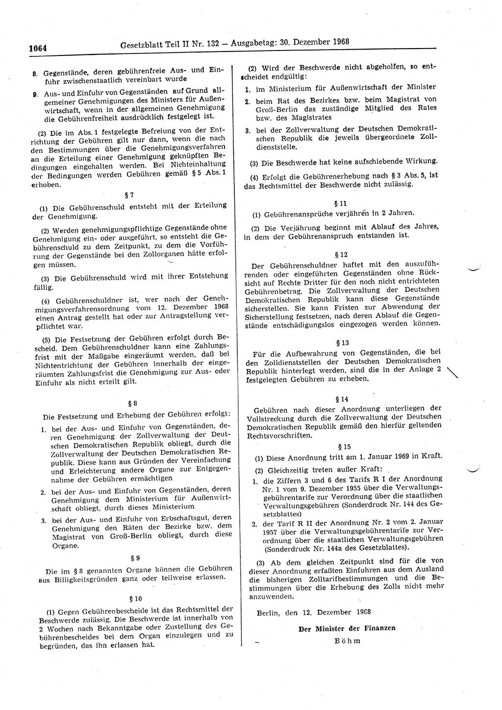 Gesetzblatt (GBl.) der Deutschen Demokratischen Republik (DDR) Teil ⅠⅠ 1968, Seite 1064 (GBl. DDR ⅠⅠ 1968, S. 1064)