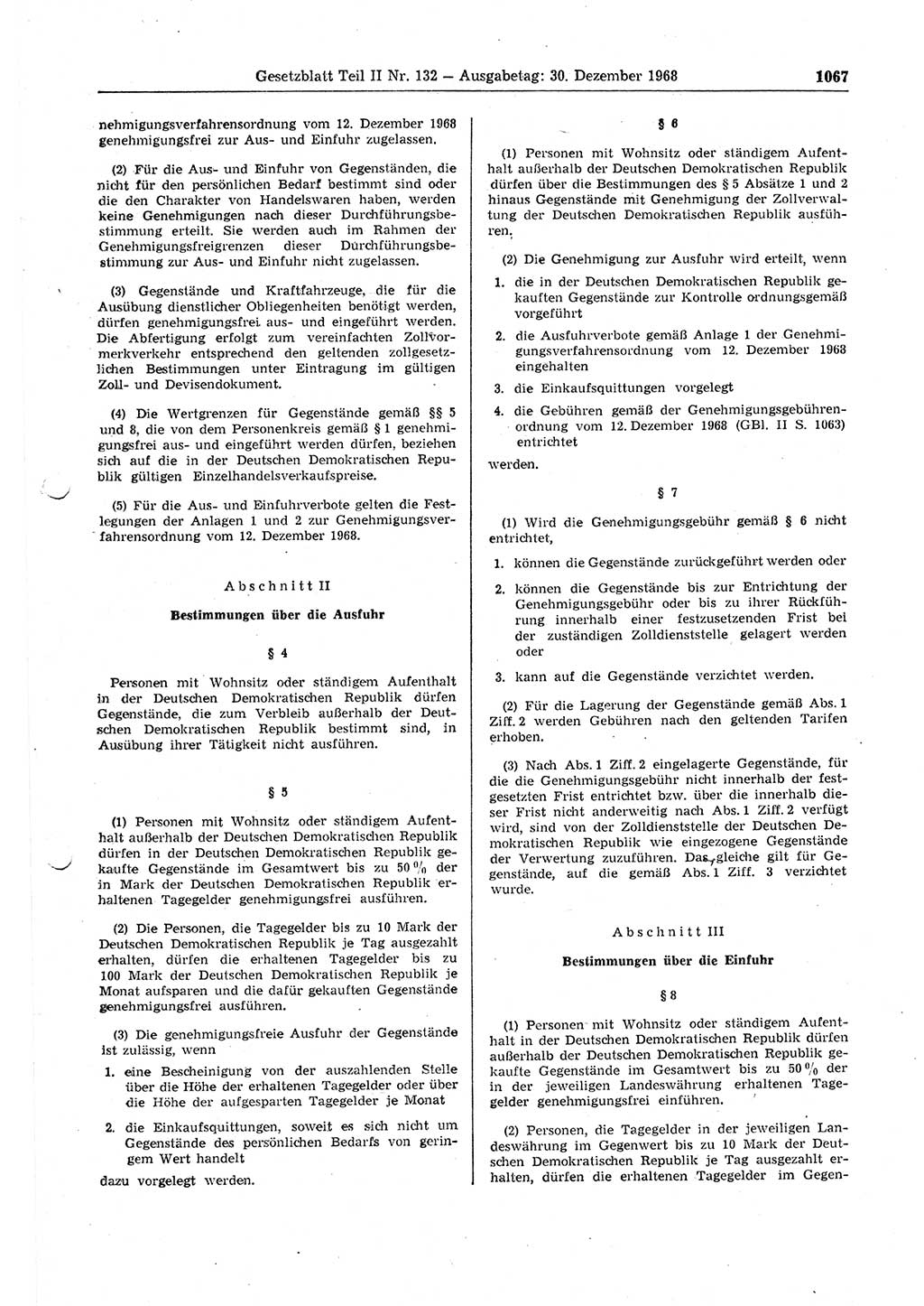Gesetzblatt (GBl.) der Deutschen Demokratischen Republik (DDR) Teil ⅠⅠ 1968, Seite 1067 (GBl. DDR ⅠⅠ 1968, S. 1067)