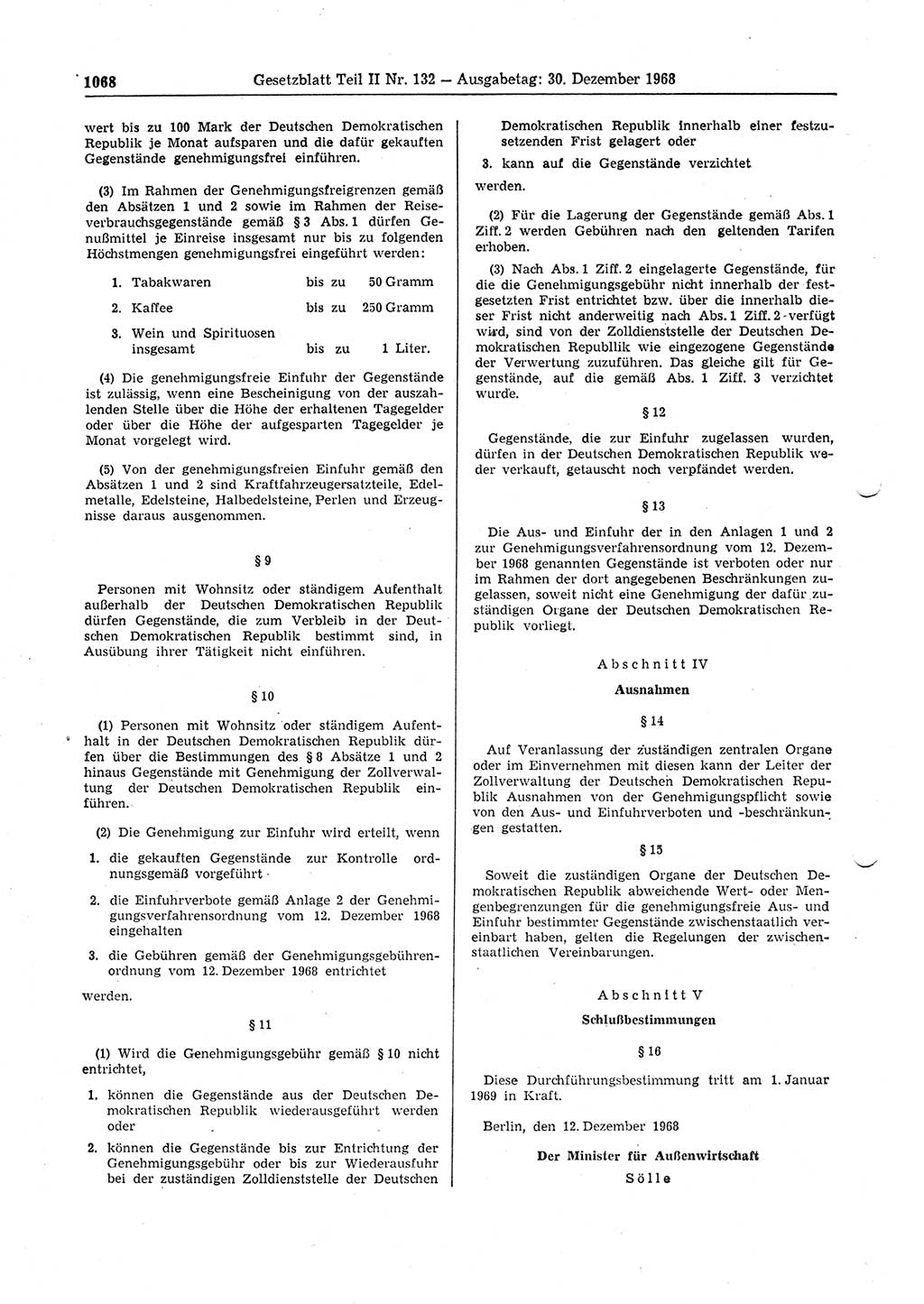 Gesetzblatt (GBl.) der Deutschen Demokratischen Republik (DDR) Teil ⅠⅠ 1968, Seite 1068 (GBl. DDR ⅠⅠ 1968, S. 1068)