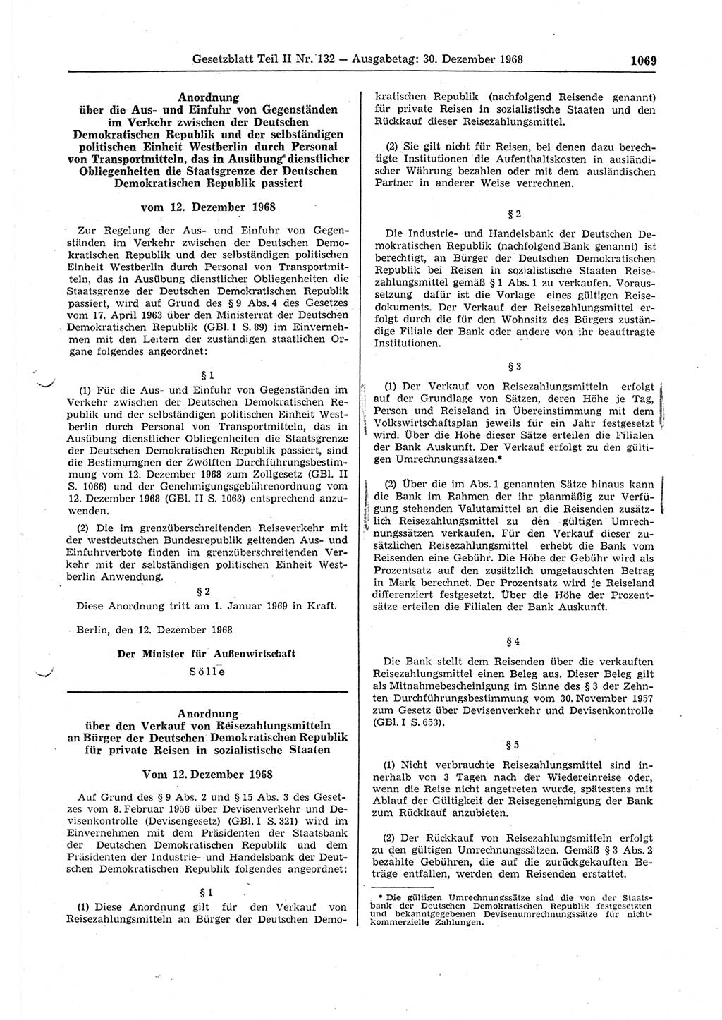Gesetzblatt (GBl.) der Deutschen Demokratischen Republik (DDR) Teil ⅠⅠ 1968, Seite 1069 (GBl. DDR ⅠⅠ 1968, S. 1069)