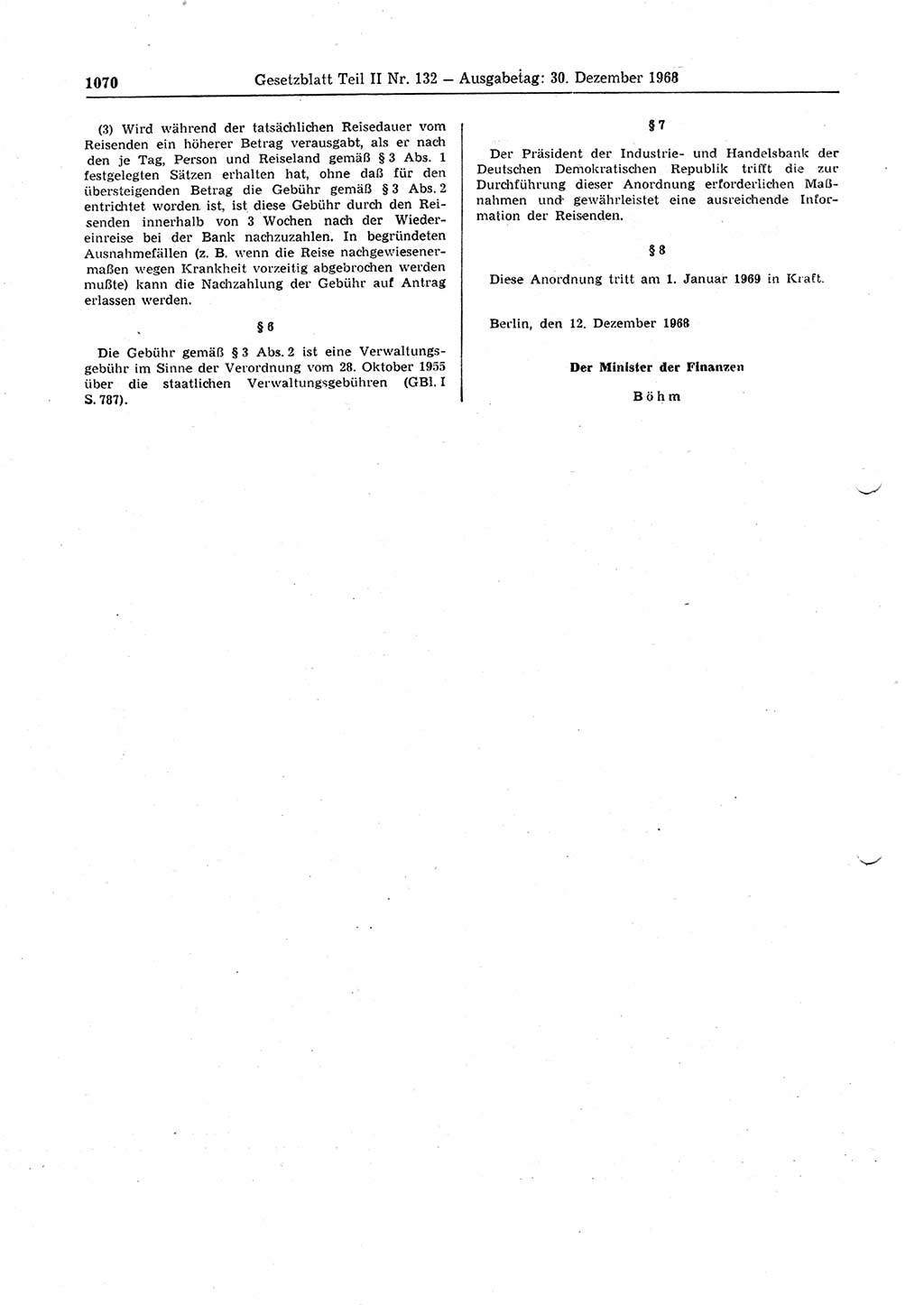 Gesetzblatt (GBl.) der Deutschen Demokratischen Republik (DDR) Teil ⅠⅠ 1968, Seite 1070 (GBl. DDR ⅠⅠ 1968, S. 1070)